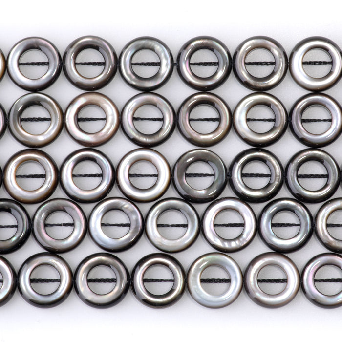 Mother Of Pearl 12mm Black Donut - 15-16 Inch