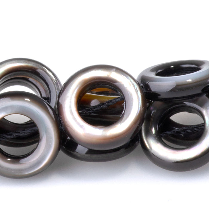 Mother Of Pearl 12mm Black Donut - 15-16 Inch