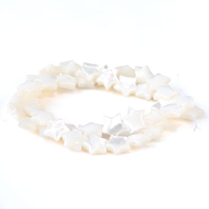 Mother of Pearl 12mm Puff Star White - 15-16 Inch