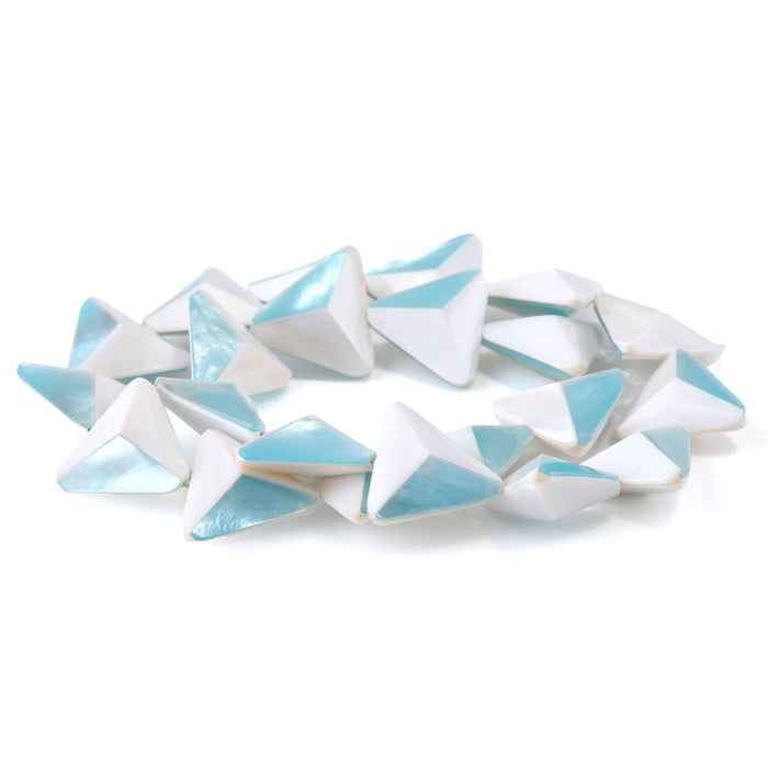 Mother of Pearl 19mm White and Blue (Dyed) Puff Triangle - 15-16 Inch