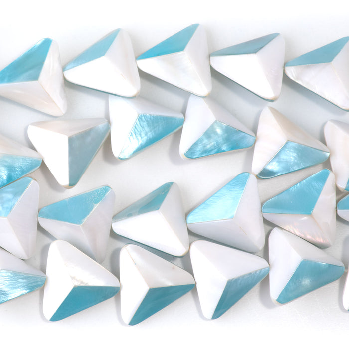 Mother of Pearl 19mm White and Blue (Dyed) Puff Triangle - 15-16 Inch