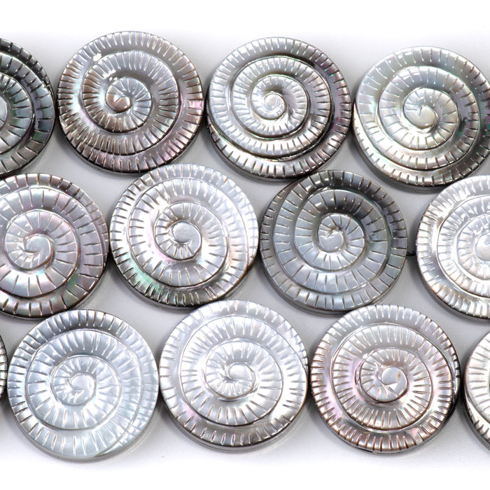 Black Mother of Pearl 25mm Swirl Coin  - 15-16 Inch