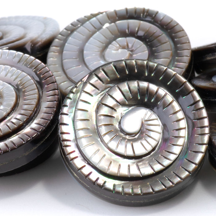 Black Mother of Pearl 25mm Swirl Coin  - 15-16 Inch