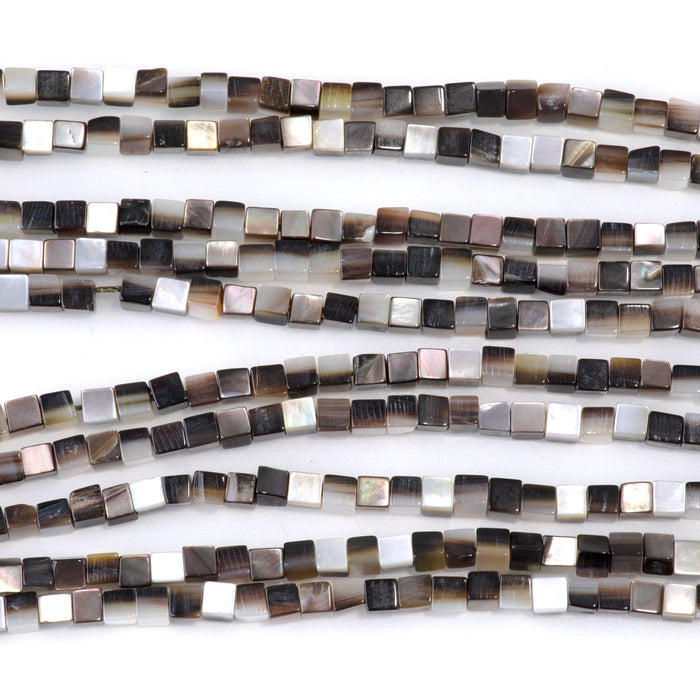 Mother of Pearl 3mm Black Cube Bead - 15-16 Inch