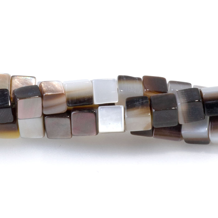 Mother of Pearl 3mm Black Cube Bead - 15-16 Inch