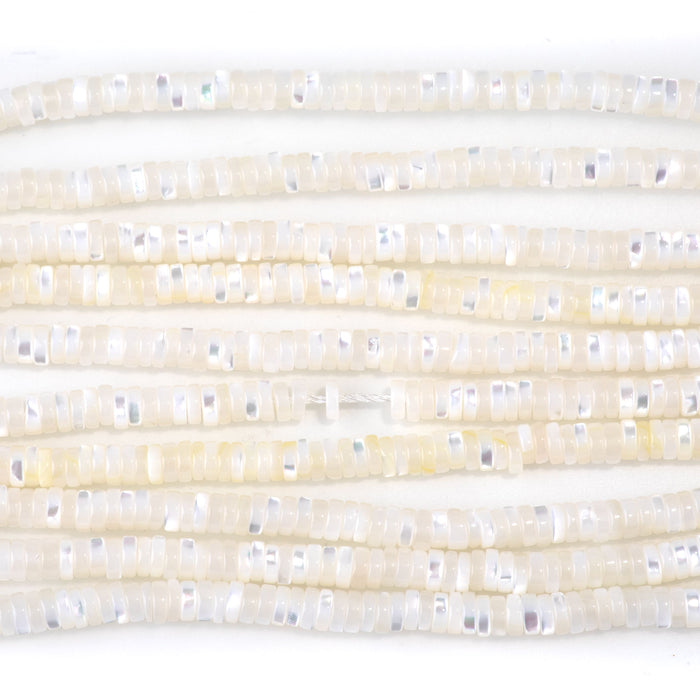Mother of Pearl 1-2x4mm White Thin Heishi Bead - 15-16 Inch