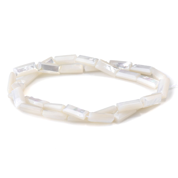 Mother of Pearl 6x13mm White Bevel Edged Rectangle Bead - 15-16 Inch
