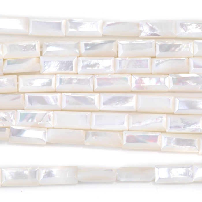 Mother of Pearl 6x13mm White Bevel Edged Rectangle Bead - 15-16 Inch