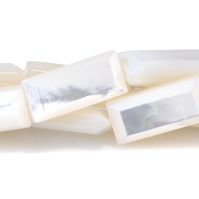 Mother of Pearl 6x13mm White Bevel Edged Rectangle Bead - 15-16 Inch