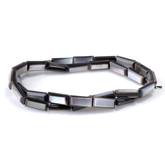 Mother of Pearl 6x13mm Black Bevel Edged Rectangle Bead - 15-16 Inch