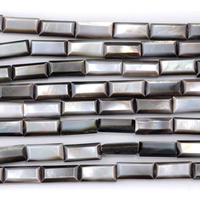Mother of Pearl 6x13mm Black Bevel Edged Rectangle Bead - 15-16 Inch