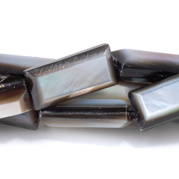 Mother of Pearl 6x13mm Black Bevel Edged Rectangle Bead - 15-16 Inch