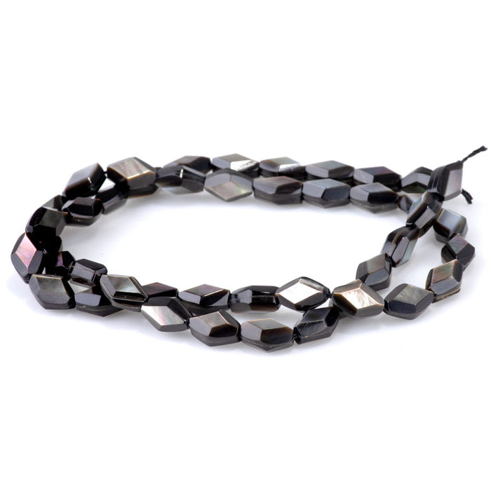 Mother of Pearl 6x9mm Rhombus Faceted Black - 15-16 Inch