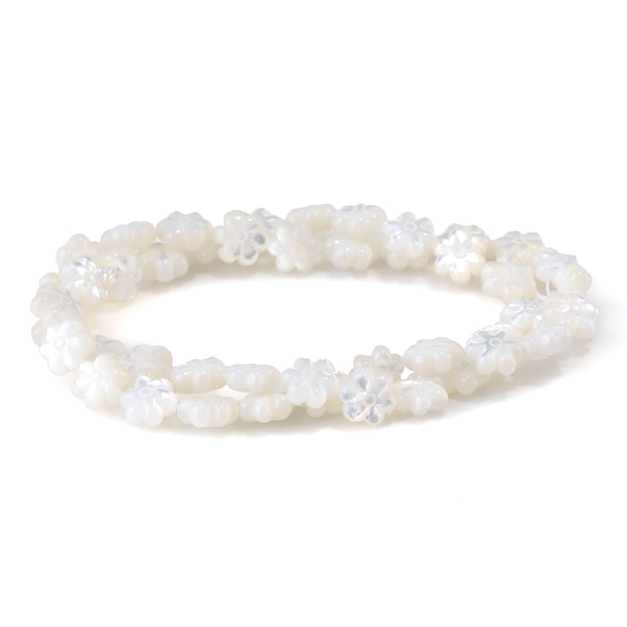 Mother of Pearl 9mm White Carved Flower Bead - 15-16 Inch
