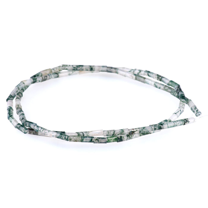 Moss Agate 2x4mm Tube Beads - 15-16 Inch