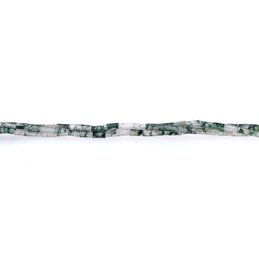 This is a Dakota Stones 2x4mm Moss Agate Tube Gemstone strand of round beads in 15-16 inch strand.