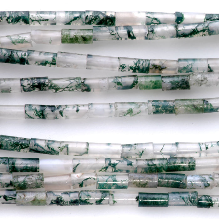 Moss Agate 2x4mm Tube Beads - 15-16 Inch