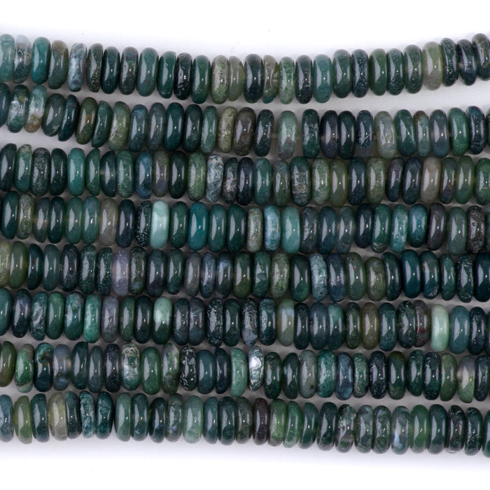 Moss Agate 2x6mm Thin Rondelle - 15-16 Inch