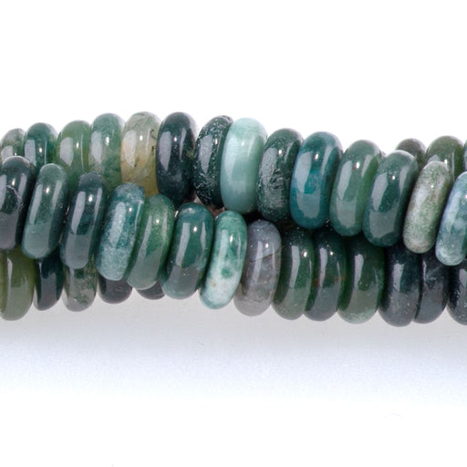 This is a Dakota Stones 2x6mm Moss Agate Thin Gemstone strand with rondelle beads in 15-16 inch strand.