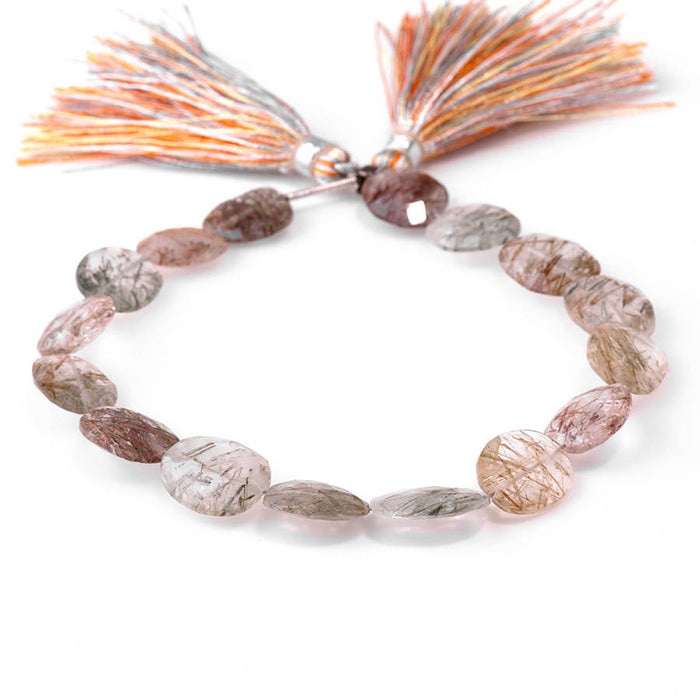 Multi Rutilated Quartz 9x11-12x14mm Faceted Irregular Oval - 8 Inch