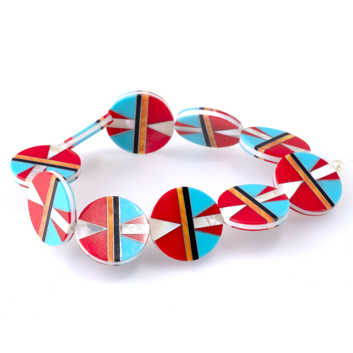 Mosaic 20mm Inlay Coin - Mother Of Pearl/Spiny Oyster/Jet - 8 Inch ...