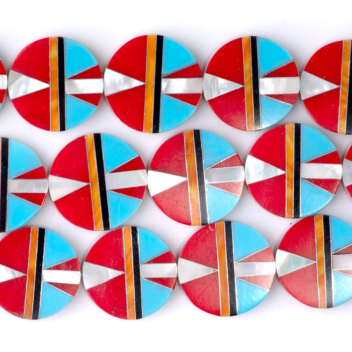 Mosaic 20mm Inlay Coin - Mother Of Pearl/Spiny Oyster/Jet - 8 Inch