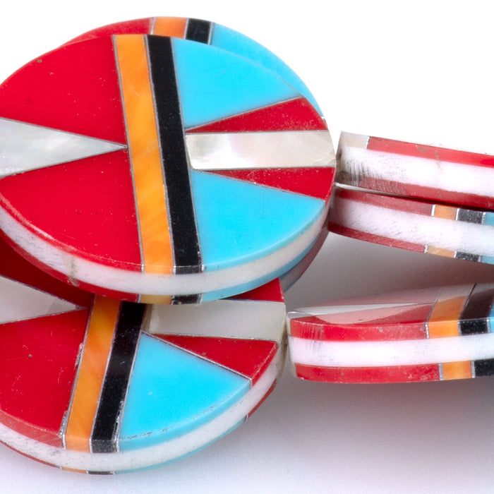 Mosaic 20mm Inlay Coin - Mother Of Pearl/Spiny Oyster/Jet - 8 Inch