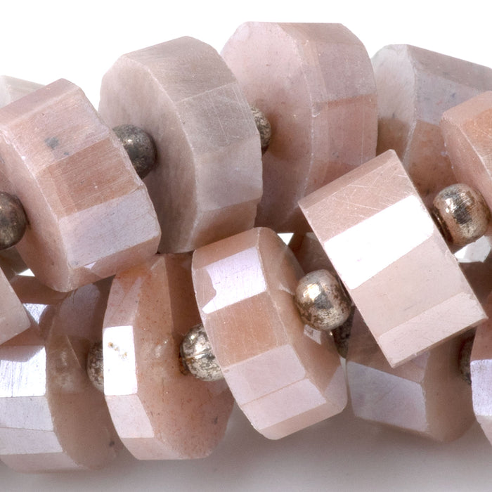 Moonstone 2-6x10-11mm Plated Irregular Faceted Tyre Bead - 8-Inch