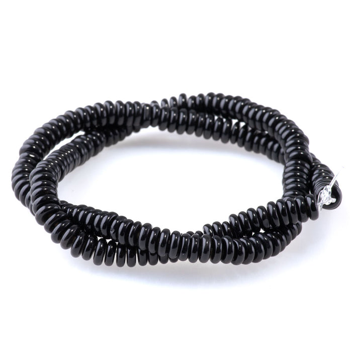 Black Obsidian 2x6mm Thin Rondelle - 15-16 Inch