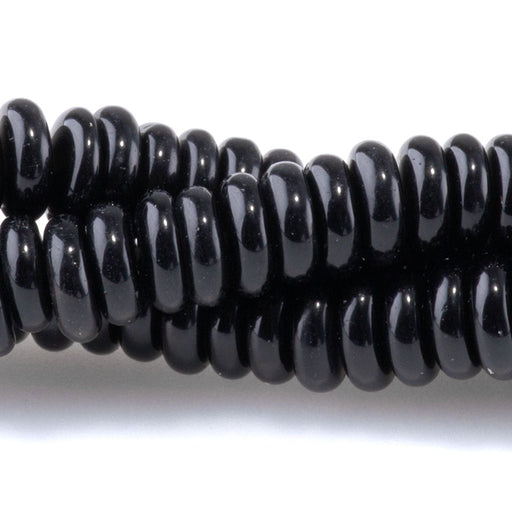 This is a Dakota Stones 2x6mm Black Obsidian Thin Gemstone strand with rondelle beads in 15-16 inch strand.