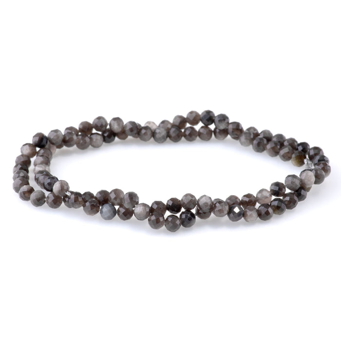 Silver Obsidian 4mm Microfaceted Round - 15-16 Inch