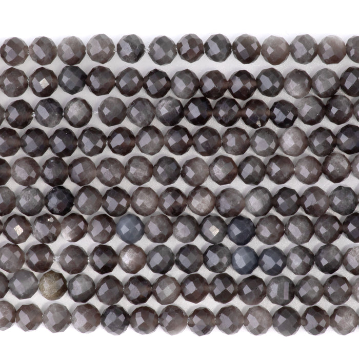 Silver Obsidian 4mm Microfaceted Round - 15-16 Inch