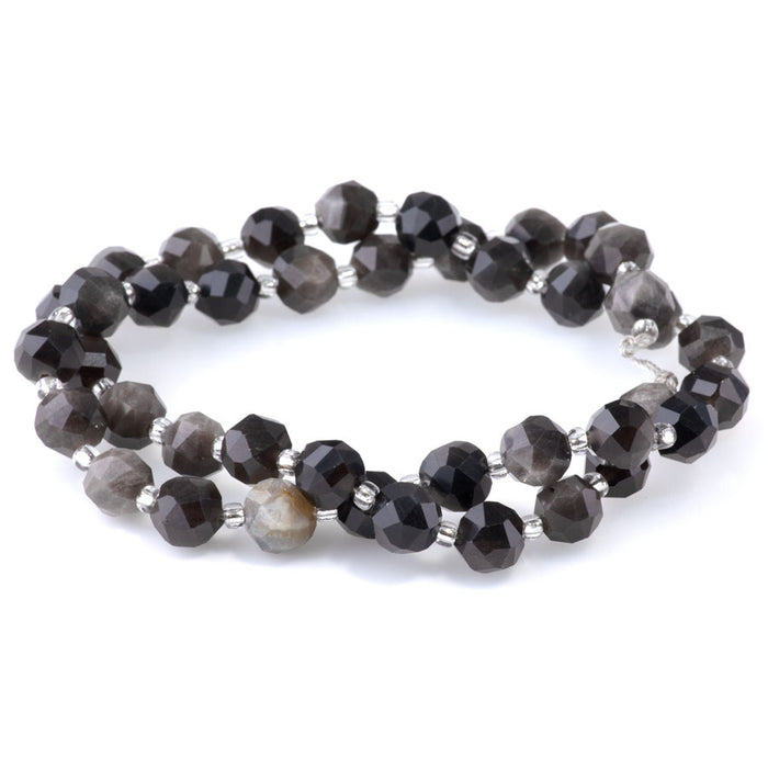 Silver Obsidian 7x8mm Faceted Nugget - 15-16 Inch