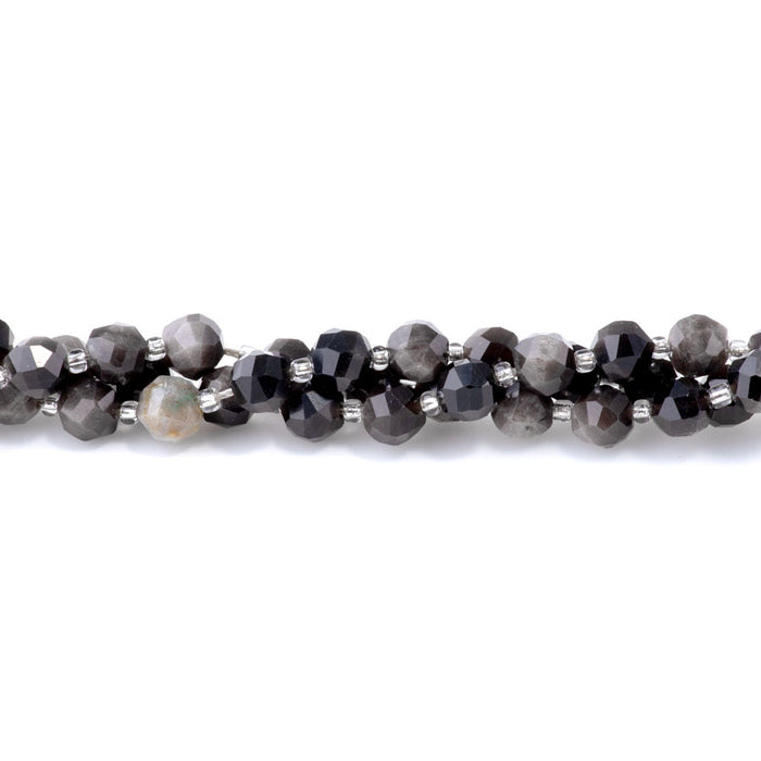 Silver Obsidian 7x8mm Faceted Nugget - 15-16 Inch