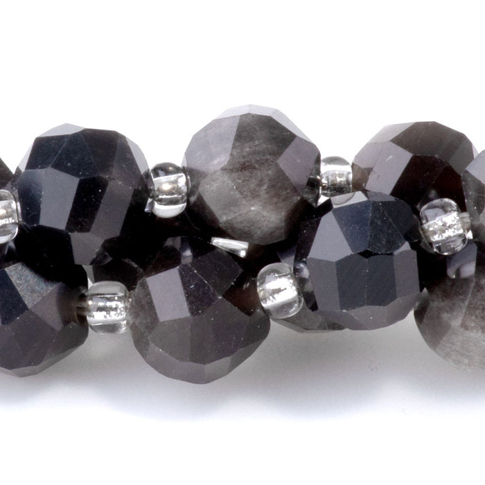 Silver Obsidian 7x8mm Faceted Nugget - 15-16 Inch