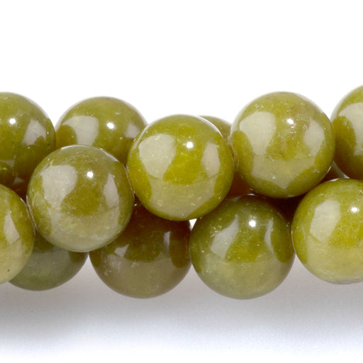 This is a Dakota Stones 8mm Olive Jade Gemstone strand with round beads in 15-16 inch strand.