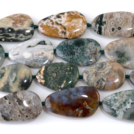 This is a Dakota Stones 18x25-20x30mm Ocean Jasper Pear Gemstone strand of round beads in 15-16 inch strand.