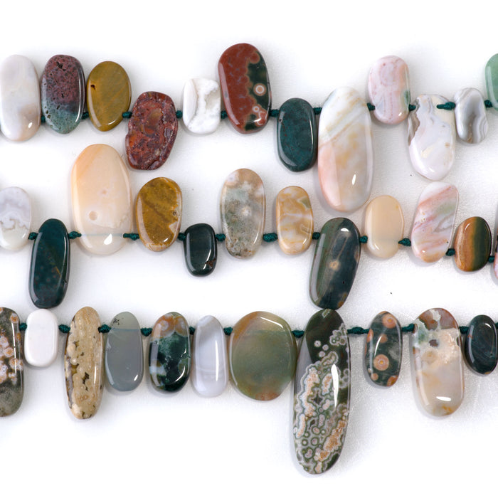 Ocean Jasper 6x12-12x22mm Top Drill Oval Beads AAA Grade - 15-16 Inch