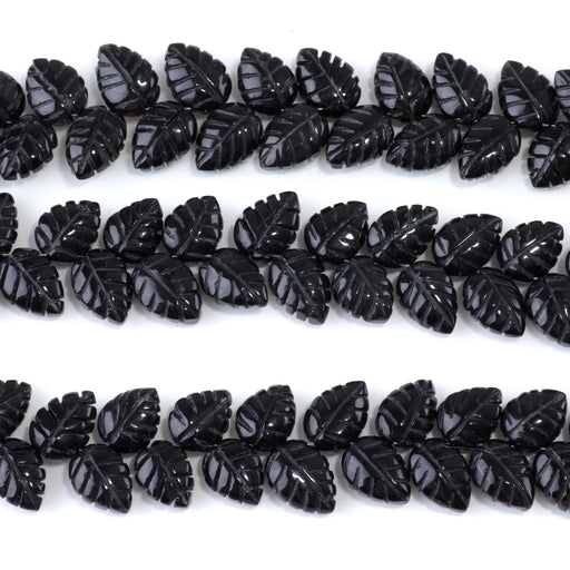 This is a Dakota Stones 8x11mm Onyx Leaf Gemstone strand of round beads in 8 inch strand.