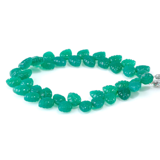 This is a Dakota Stones 8x11mm Green Onyx Leaf Gemstone strand of round beads in 8 inch strand.
