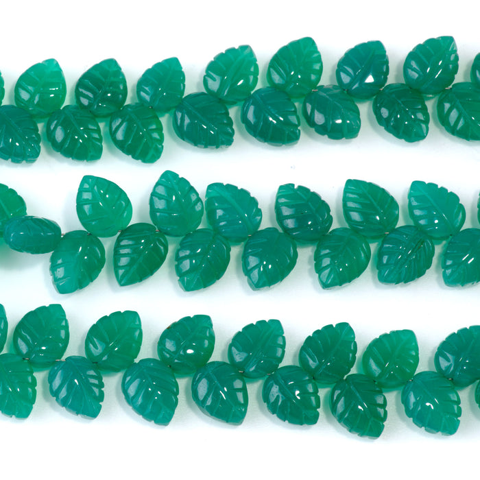 Green Onyx 8x11mm Leaf - 8 Inch