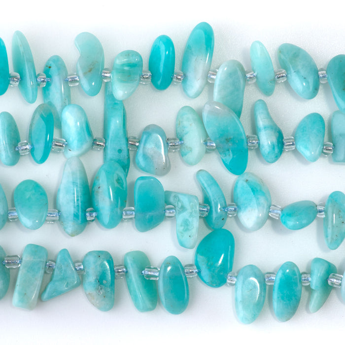Peruvian Amazonite 6x12-10x20mm Free Form Dancing Drops A Grade - 15-16 Inch