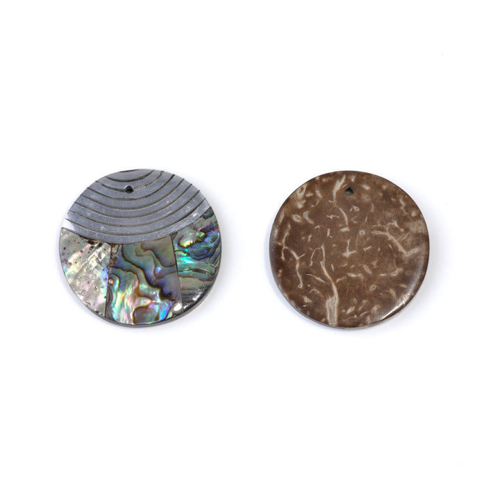 Abalone Shell 30mm Coin Pendant with Coconut Shell Backing