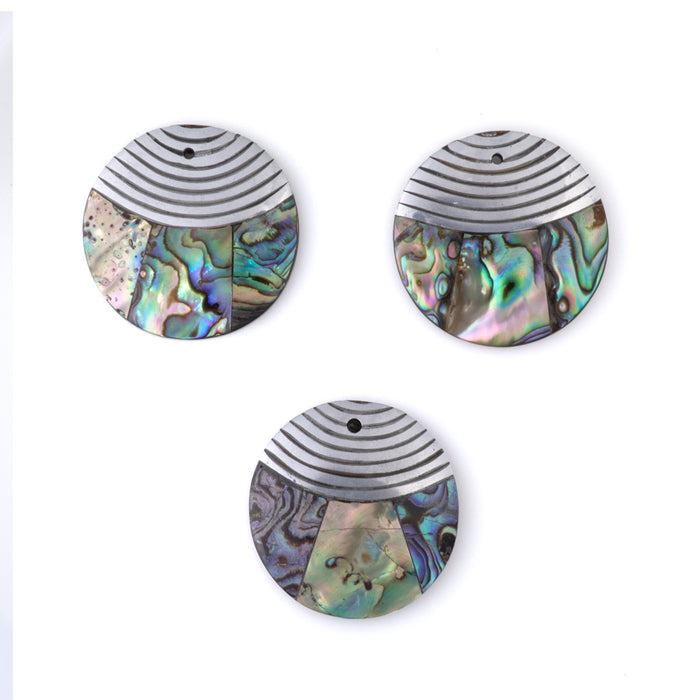 Abalone Shell 30mm Coin Pendant with Coconut Shell Backing