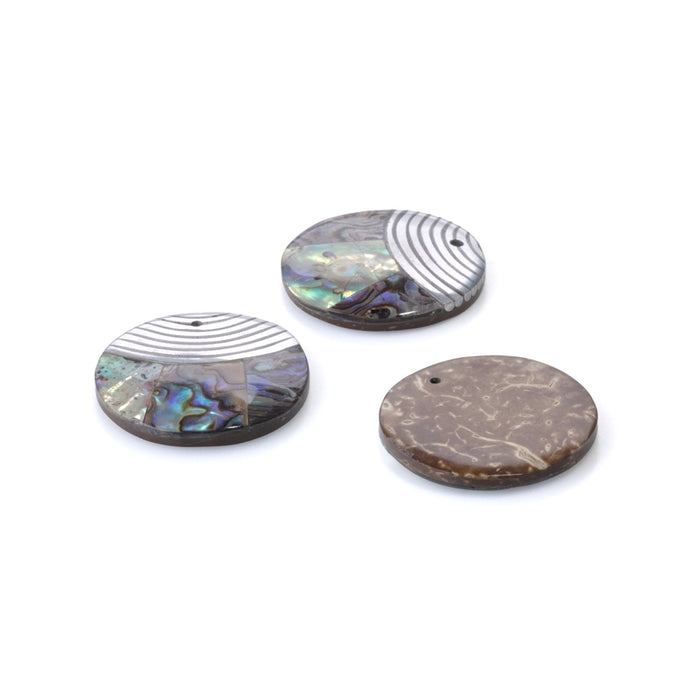 Abalone Shell 30mm Coin Pendant with Coconut Shell Backing