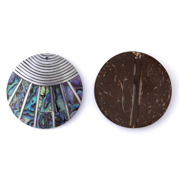 Abalone Shell 50mm Coin Pendant with Coconut Shell Backing