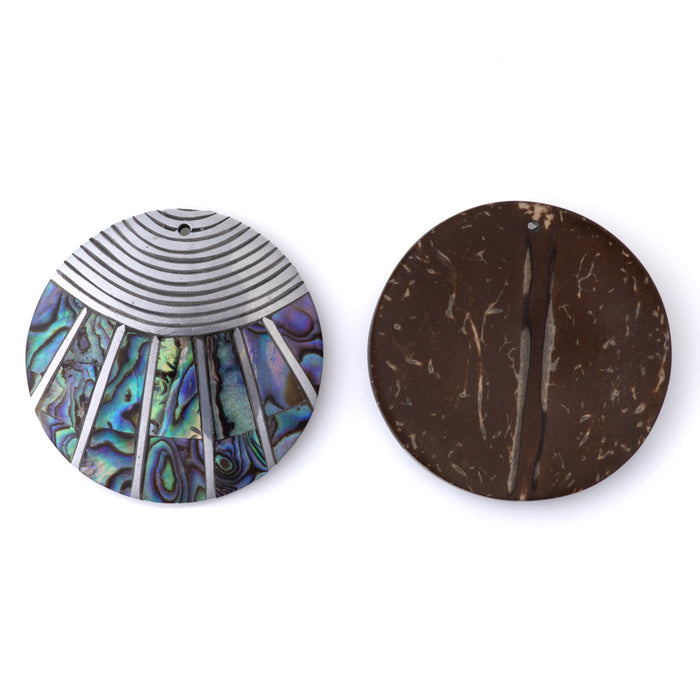 Abalone Shell 50mm Coin Pendant with Coconut Shell Backing