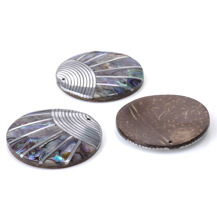 Abalone Shell 50mm Coin Pendant with Coconut Shell Backing