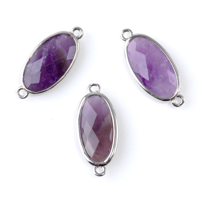 Amethyst 12x25mm Faceted Oval Focal Connector - Silver