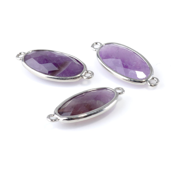 Amethyst 12x25mm Faceted Oval Focal Connector - Silver